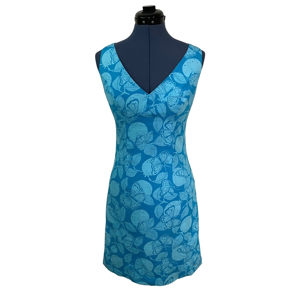 Vtg Lilly Pulitzer Blue Butterfly Print Babydoll Sleeveless Shift Dress Y2K 2